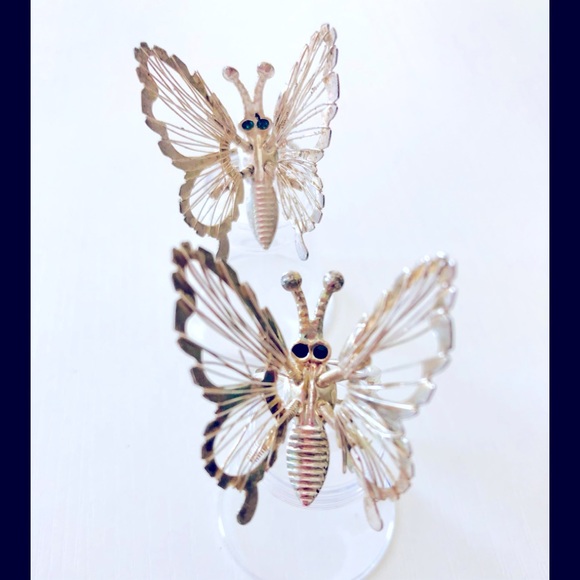 VTG 90s expandable size Silvertone butterfly rings - Picture 1 of 17